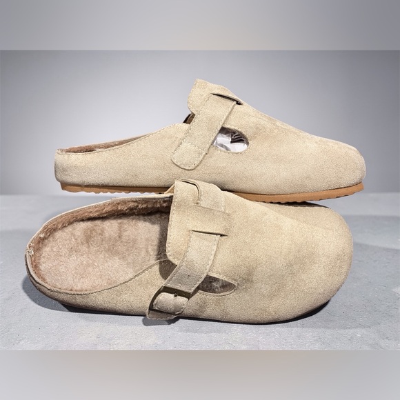 Shoes - Beige Suede Slip-On Clogs